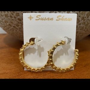 Susan Shaw studded hoops and cross bracelet set